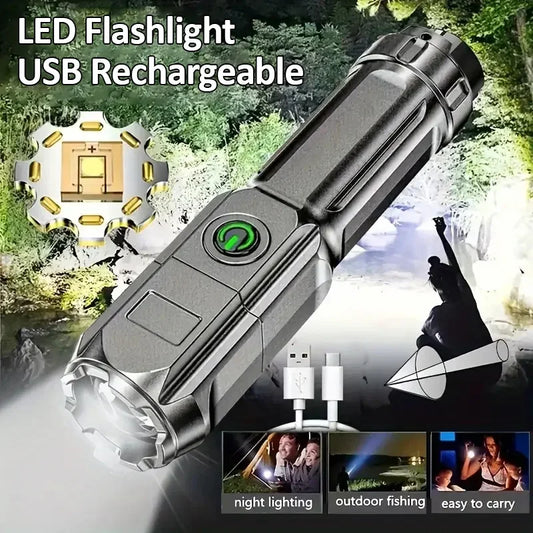 High-Powered LED Camping Flashlight – Zoomable, Durable, USB Rechargeable