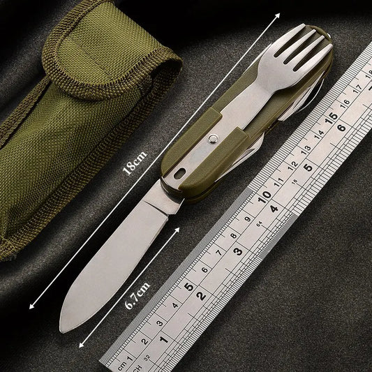7-in-1 Stainless Steel Camping Utensil Set for Outdoors